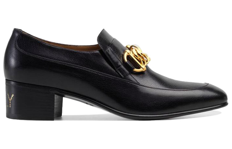 Gucci 'Ice Lolly' Horsebit Chain Leather Loafer Heels 'Black' 圖 2