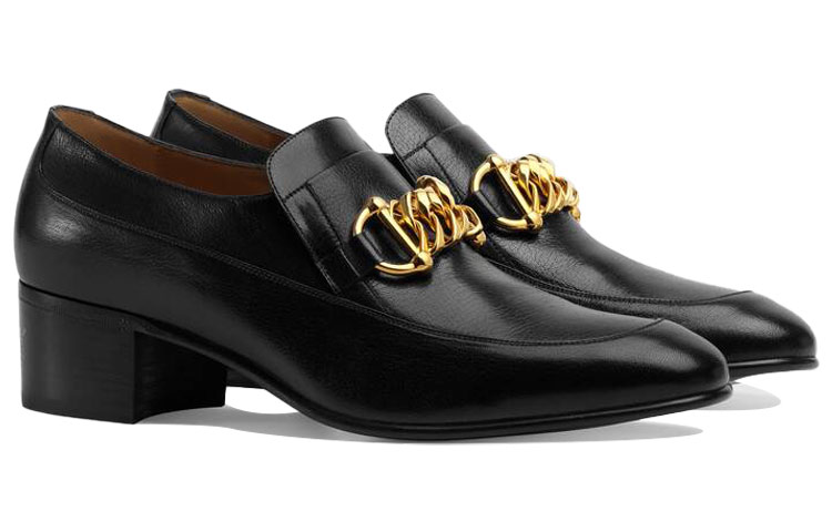 Gucci 'Ice Lolly' Horsebit Chain Leather Loafer Heels 'Black' 圖 3