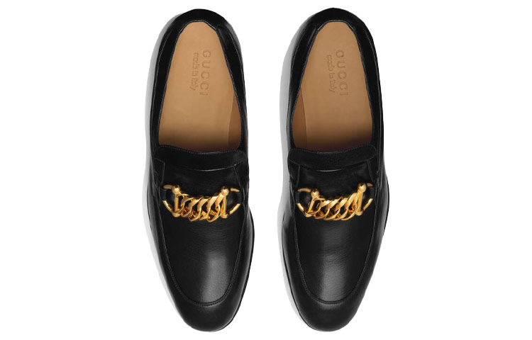 Gucci 'Ice Lolly' Horsebit Chain Leather Loafer Heels 'Black' 圖 4