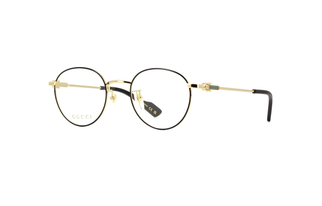 GUCCI  Irregular Black Optical Glasses with Metal Frame & Stripe Detail. GG1613OJ001