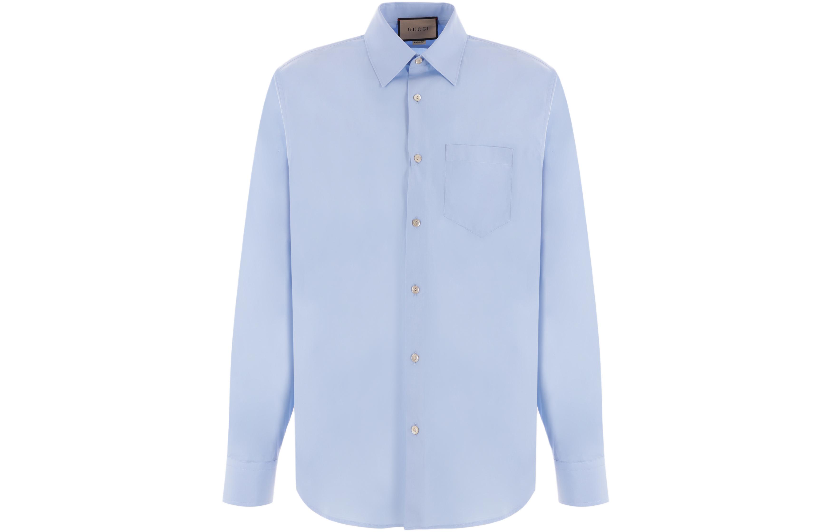 GUCCI  Light Blue Slim Fit Long Sleeve Shirt with Solid Point Collar 770269-ZAPP9-4990