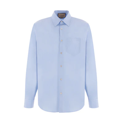 GUCCI Light Blue Slim Fit Long Sleeve Shirt with Solid Point Collar 770269-ZAPP9-4990