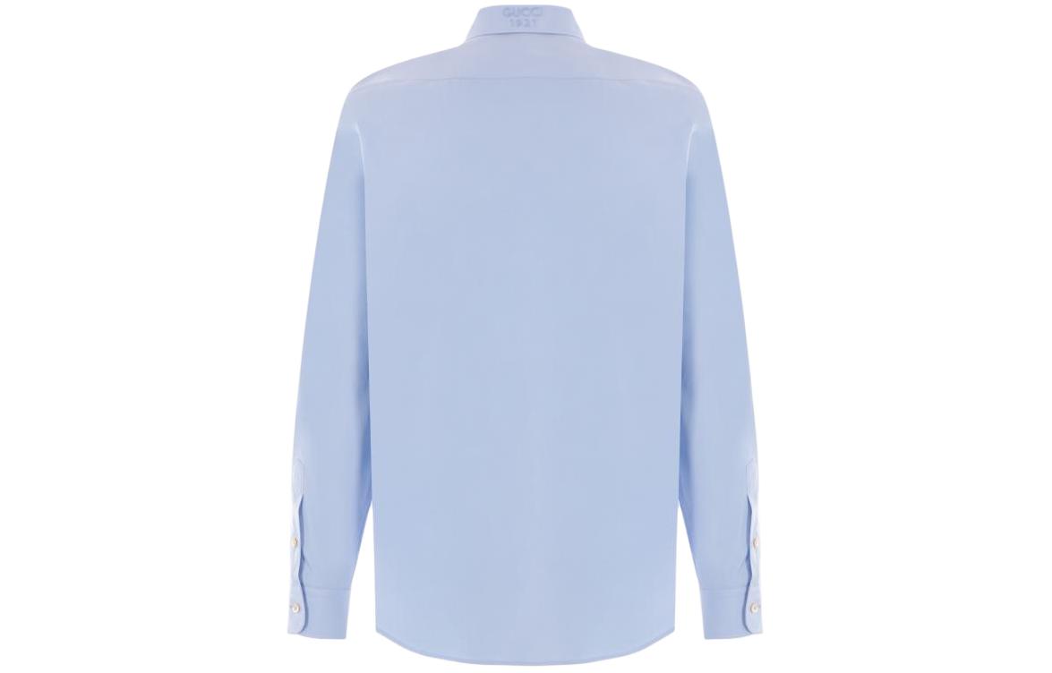 Lookbook Kemeja Lengan Panjang Slim Fit Light Blue GUCCI dengan Kerah Solid Point 770269-ZAPP9-4990