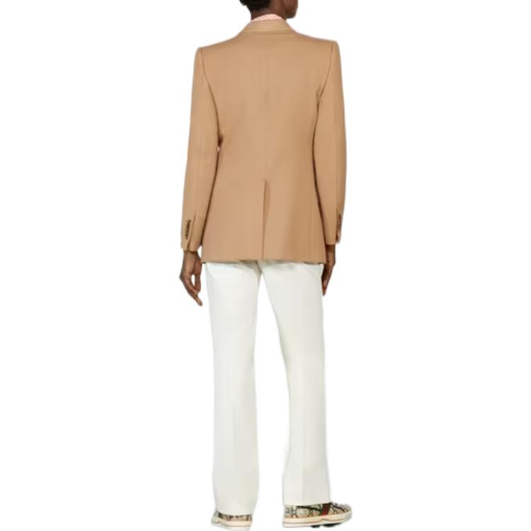 Purchase 구찌 라이트 브라운 솔리드 헤링본 더블 브레스티드 블레이저. 671980-ZAG95-2240