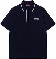 GUCCI Navy Blue Logo Print Striped Short Sleeve Polo Shirt. 806250-XJG3G-4003 GUCCI Navy Blue Logo Print Striped Short Sleeve Polo Shirt. 806250-XJG3G-4003