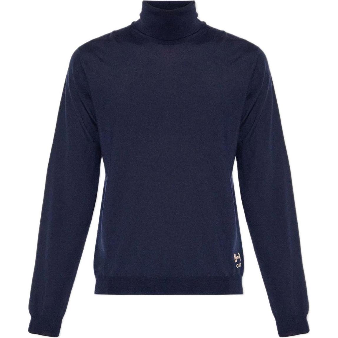 GUCCI  Navy Blue Turtleneck Sweater with Solid Logo Detail. 729476-XKCOR-4011