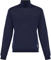 GUCCI Navy Blue Turtleneck Sweater with Solid Logo Detail. 729476-XKCOR-4011 GUCCI Navy Blue Turtleneck Sweater with Solid Logo Detail. 729476-XKCOR-4011