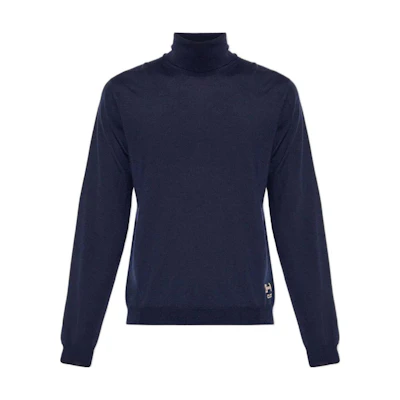 GUCCI Navy Blue Turtleneck Sweater with Solid Logo Detail. 729476-XKCOR-4011