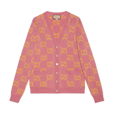 GUCCI Pink Double GV Wool Knit Cardigan Sweater 674043-XKB3V-5874