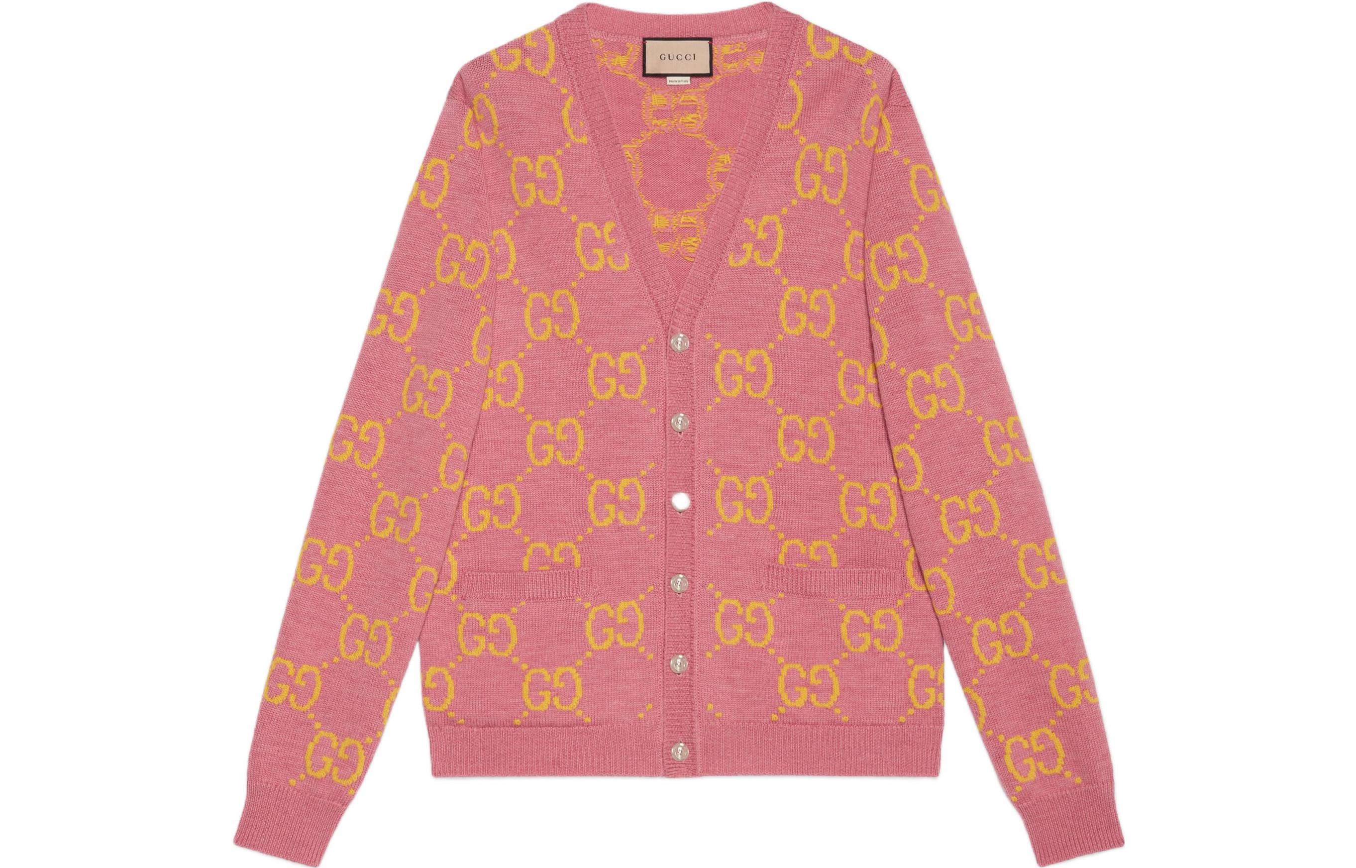 Order GUCCI  Pink Double GV Wool Knit Cardigan Sweater 674043-XKB3V-5874