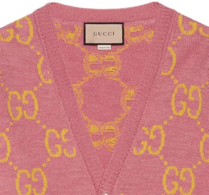 GUCCI Pink Double GV Wool Knit Cardigan Sweater 674043-XKB3V-5874 Details for GUCCI Pink Double GV Wool Knit Cardigan Sweater 674043-XKB3V-5874