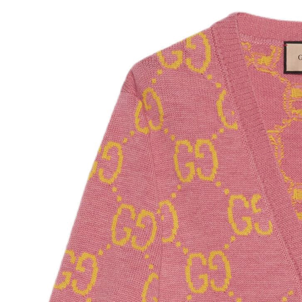 Sizing GUCCI  Pink Double GV Wool Knit Cardigan Sweater 674043-XKB3V-5874