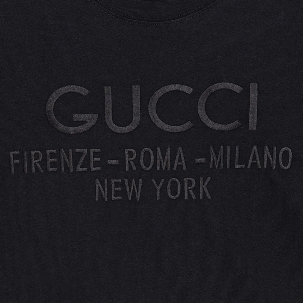 Cheap GUCCI 純黑色短袖圓領T恤 616036XJFZA1000
