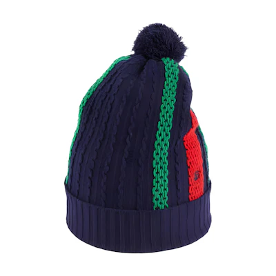 GUCCI Pom-Pom Knit Polyester Beanie in Dark Blue. 722005-4GAFF-6468