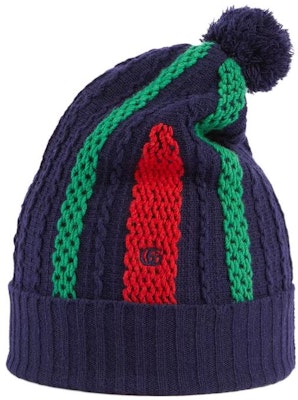 GUCCI Pom-Pom Knit Polyester Beanie in Dark Blue. 722005-4GAFF-6468 Lookbook GUCCI Pom-Pom Knit Polyester Beanie in Dark Blue. 722005-4GAFF-6468