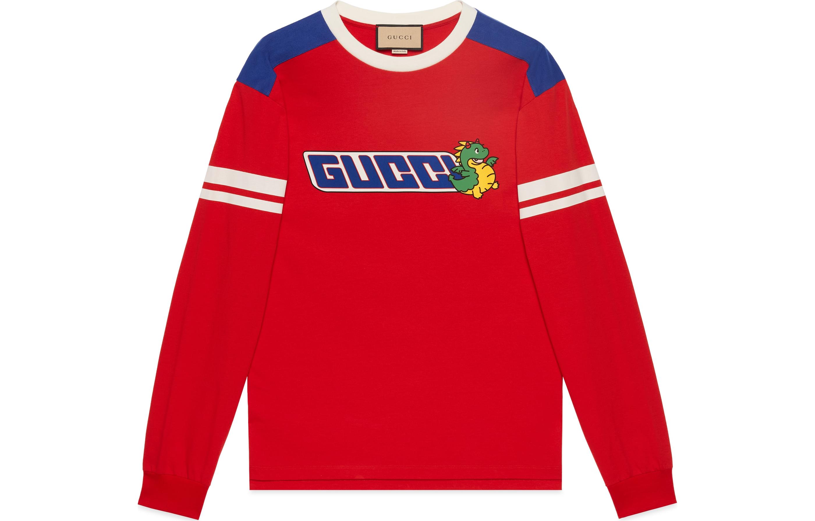 Order GUCCI Baju Sweatshirt Jalur Cetakan Naga Merah SS24 Tahun Baru Cina. 770917-XJGCI-6229
