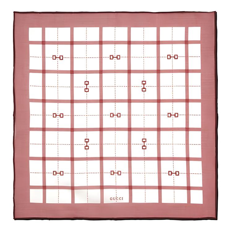 GUCCI  Red/White Checkered Cotton Pocket Square with Horsebit Design 752987-4G101-9273