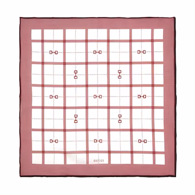 GUCCI Red/White Checkered Cotton Pocket Square with Horsebit Design 752987-4G101-9273