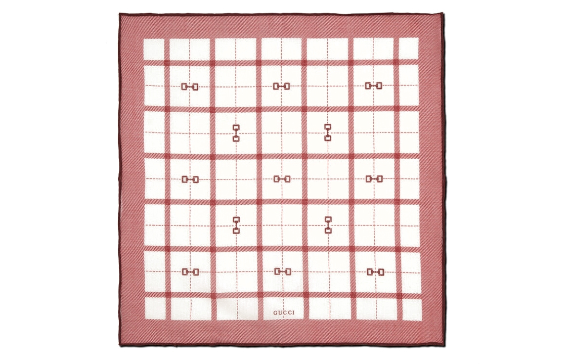 Order GUCCI Pañuelo Rojo/Blanco a Cuadros de Algodón con Diseño de Mordedura de Caballo 752987-4G101-9273