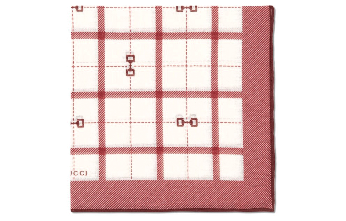 Lookbook GUCCI Pañuelo Rojo/Blanco a Cuadros de Algodón con Diseño de Mordedura de Caballo 752987-4G101-9273