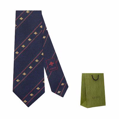 GUCCI Silk Tie with Bee Motif in Sky Blue 451528-4E002-4074