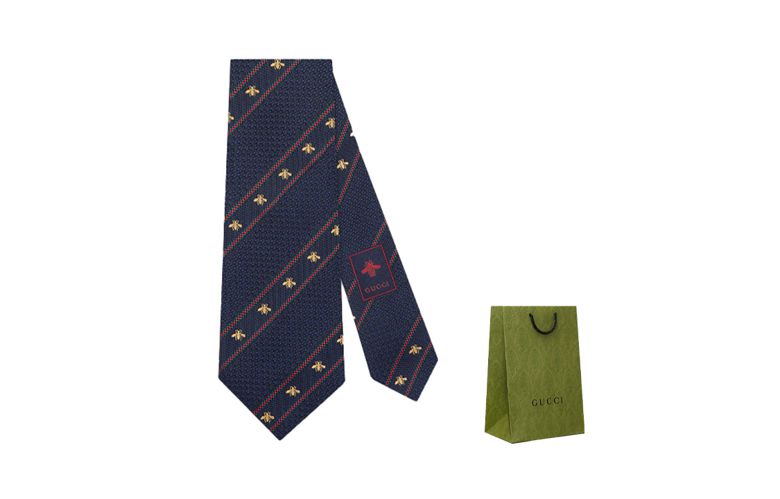 GUCCI Silk Tie with Bee Motif in Sky Blue 451528-4E002-4074 圖 2