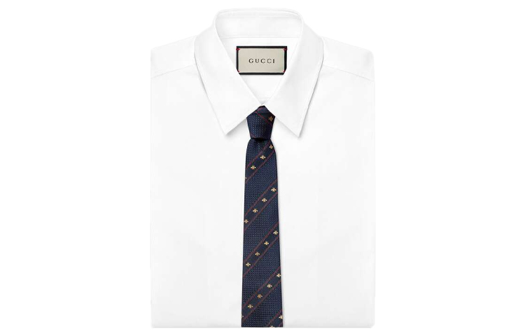 GUCCI Silk Tie with Bee Motif in Sky Blue 451528-4E002-4074 圖 4