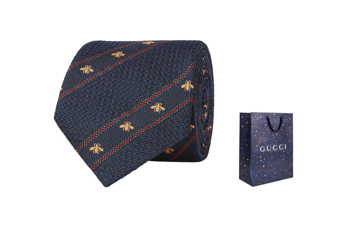 GUCCI Silk Tie with Bee Motif in Sky Blue 451528-4E002-4074 圖 6