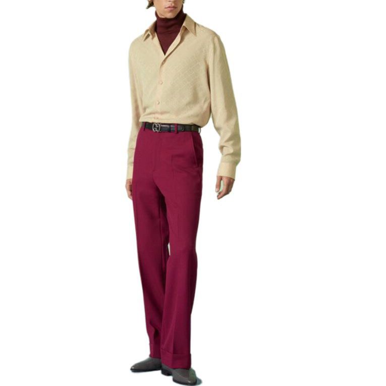 Lookbook GUCCI 純色中腰直筒休閒長褲 深紅色 751035Z568J6122