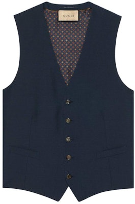 GUCCI Solid Single-Breasted V-Neck Vest in Deep Blue. 751394-Z596D-4146 Buy GUCCI Solid Single-Breasted V-Neck Vest in Deep Blue. 751394-Z596D-4146