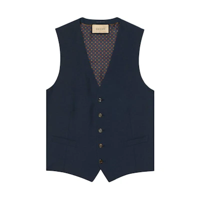 GUCCI Solid Single-Breasted V-Neck Vest in Deep Blue. 751394-Z596D-4146