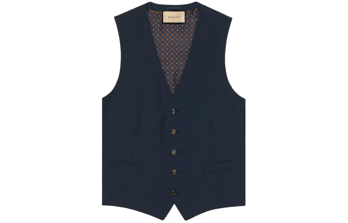Order GUCCI  Solid Single-Breasted V-Neck Vest in Deep Blue. 751394-Z596D-4146
