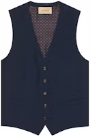 Order GUCCI Solid Single-Breasted V-Neck Vest in Deep Blue. 751394-Z596D-4146