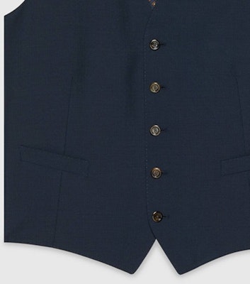 GUCCI Solid Single-Breasted V-Neck Vest in Deep Blue. 751394-Z596D-4146 Purchase GUCCI Solid Single-Breasted V-Neck Vest in Deep Blue. 751394-Z596D-4146