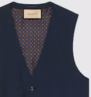 Sizing GUCCI Solid Single-Breasted V-Neck Vest in Deep Blue. 751394-Z596D-4146