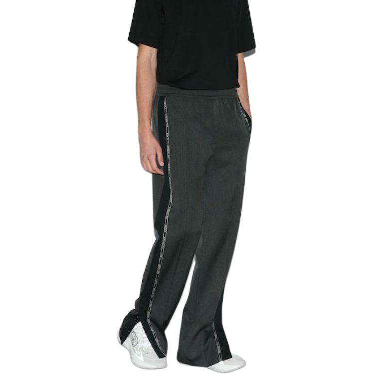 Shop グッチ スプリットヘム刺繍カジュアルパンツ ダークグレー/ネイビーブルー 798623ZAQ1F