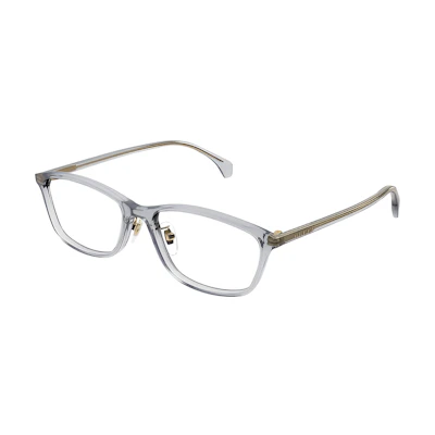 GUCCI Square Optical Glasses, Thin Frame, Logo Sides, Transparent Gray GG1356OJ-003