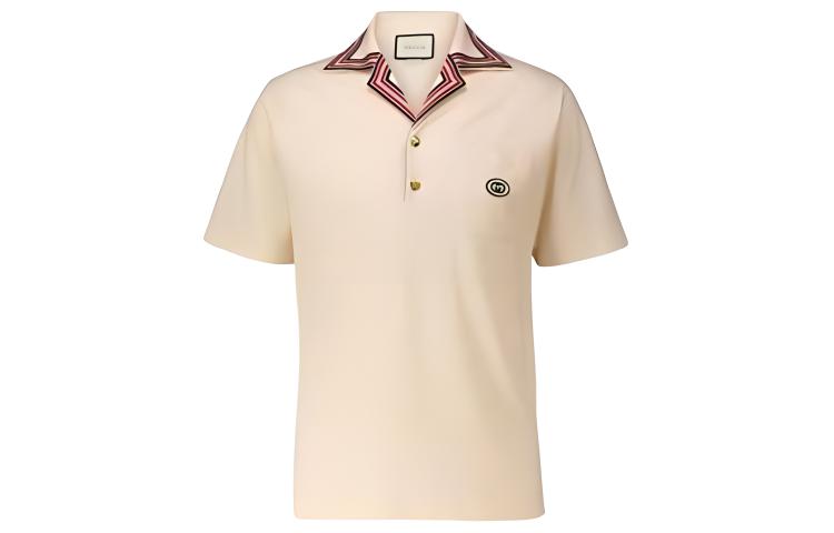 GUCCI  Striped Collar Straight-Cut Polo Shirt Off-White. 625351-XJCN3-9247