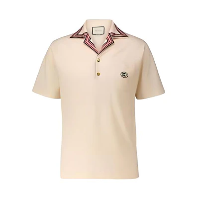 GUCCI Striped Collar Straight-Cut Polo Shirt Off-White. 625351-XJCN3-9247