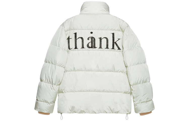 Gucci "Think/Thank" Print Padded Nylon Down Jacket Ivory White Winter 632543-Z8ALM-9132