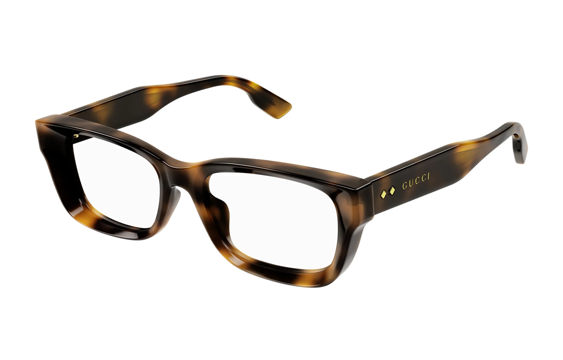 GUCCI  Tortoiseshell Irregular Optical Frame with Logo in Recycled Acetate GG1533OA002