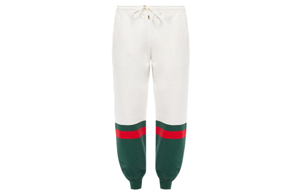 GUCCI  White Mid-Waist Contrast Stripe Knit Jogger Pants. 625403-XJCSU-9146
