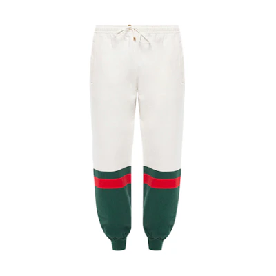 GUCCI White Mid-Waist Contrast Stripe Knit Jogger Pants. 625403-XJCSU-9146