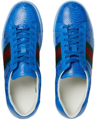 GUCCI古馳 ACE 皮革 圓頭繫帶 低筒 運動鞋 男款 藍色 Lookbook GUCCI古馳 ACE 皮革 圓頭繫帶 低筒 運動鞋 男款 藍色