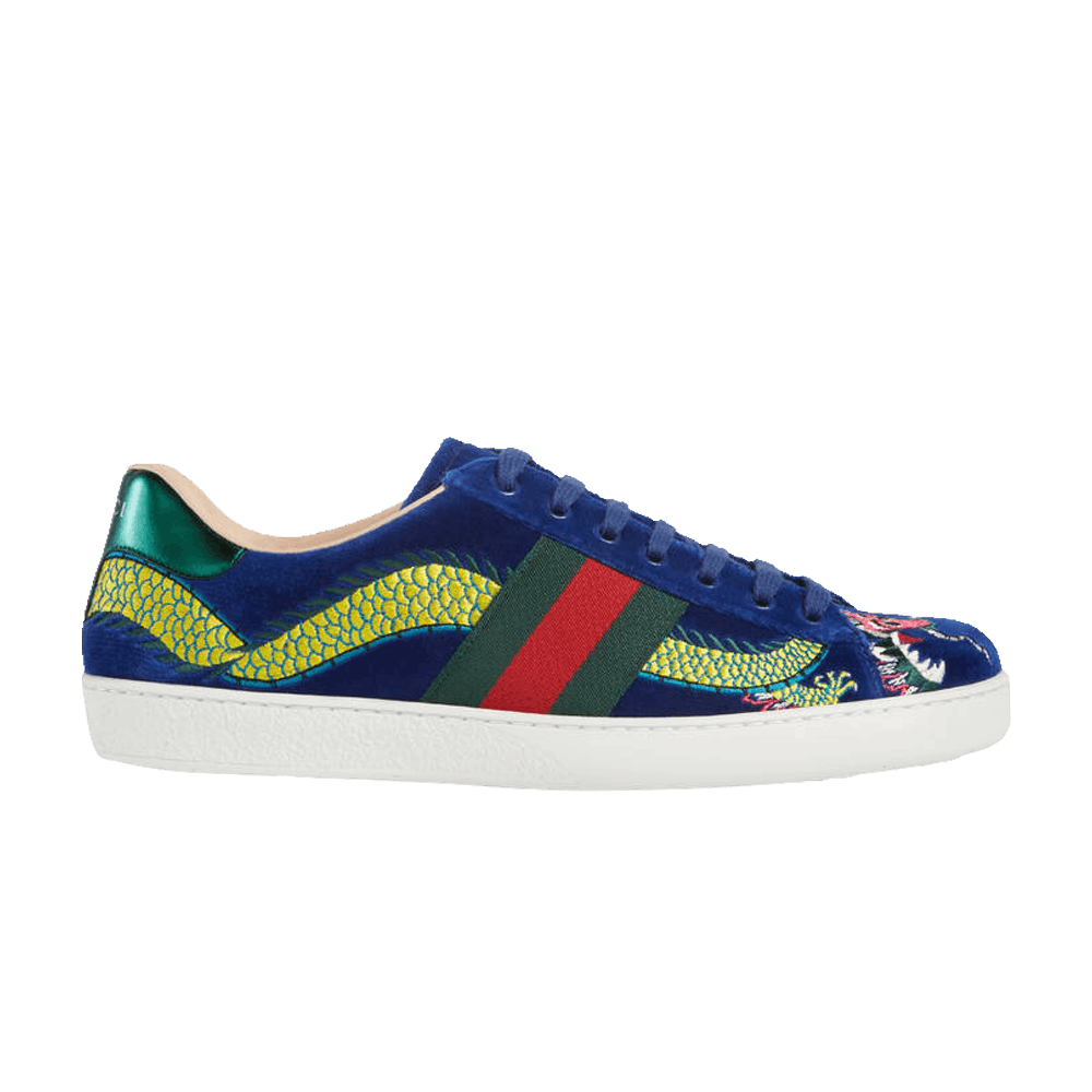 Gucci Ace Embroidered 'Blue Velvet Dragon' 473756-FASJ0-4064