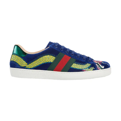 Gucci Ace Embroidered 'Blue Velvet Dragon'