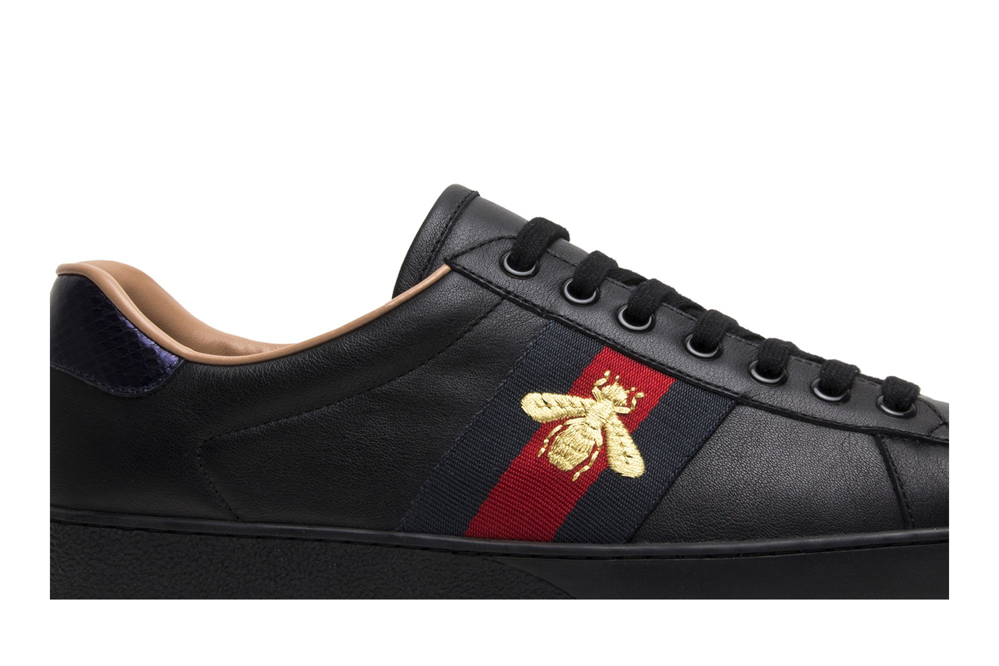 Order Gucci Ace Geborduurd Zwart Met ''Black Bee'' Achterkant 429446 A38G0 1284
