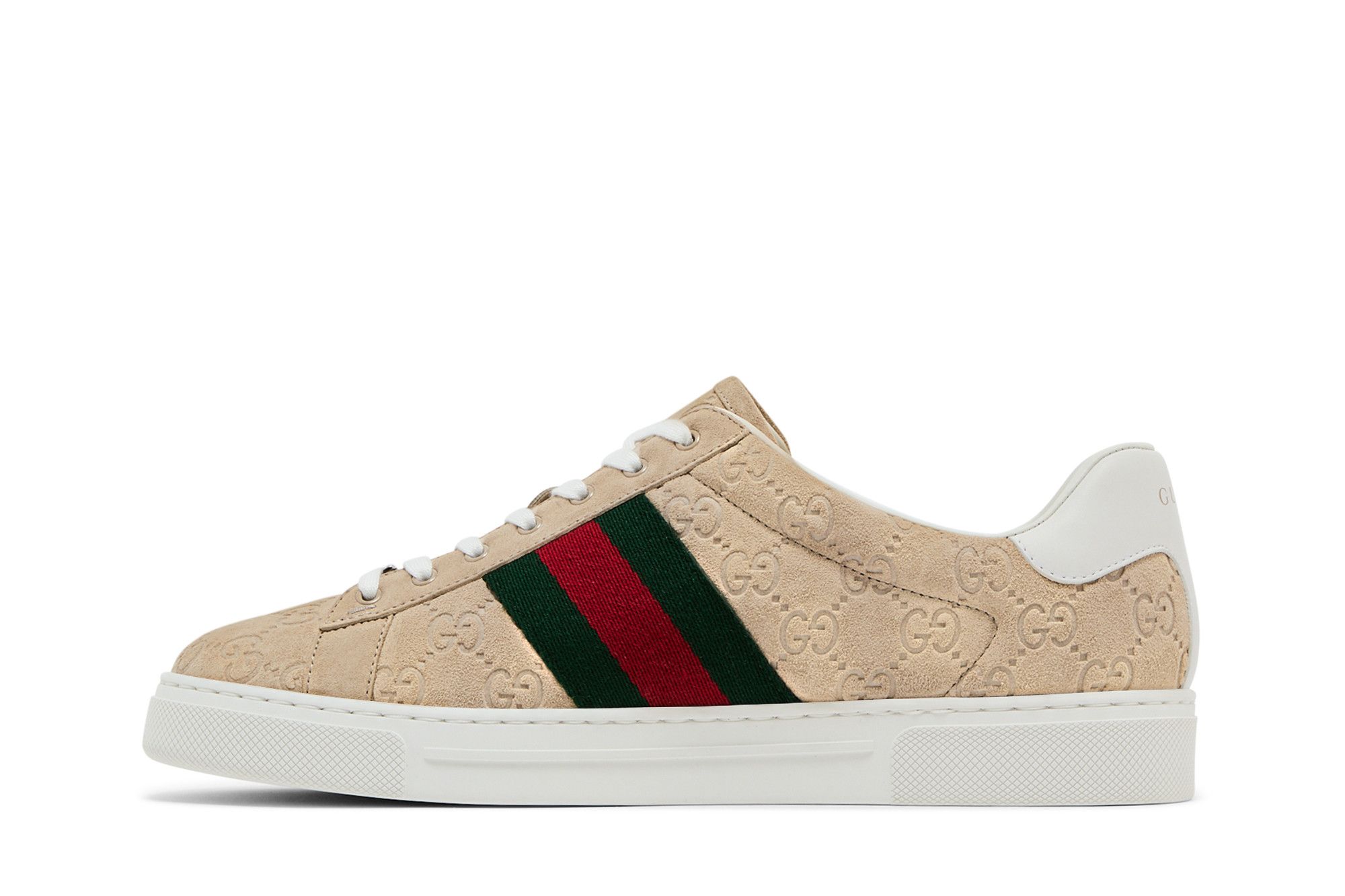 Lookbook GUCCI古馳 Ace 毛絨面革 圓頭繫帶 低筒 板鞋 男款 米色