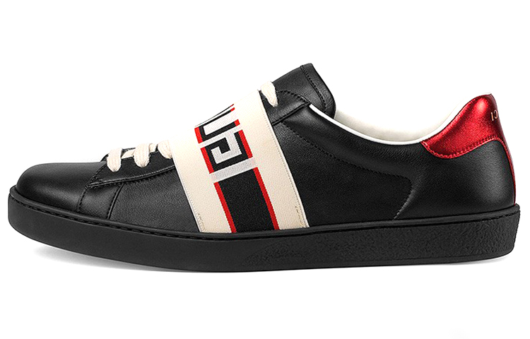 Buy Gucci Ace 黑色条纹皮革鞋 523469-OFIVO-1076