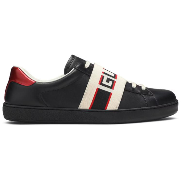 Order Gucci Ace 黑色条纹皮革鞋 523469-OFIVO-1076